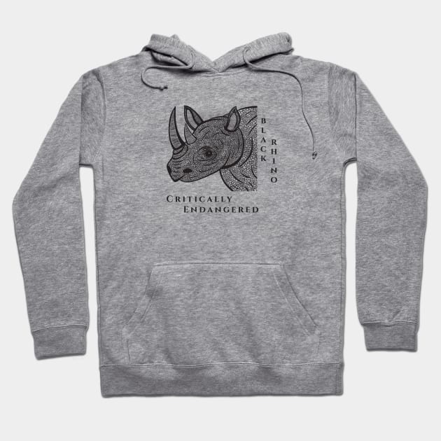 Black Rhino - Critically Endangered - animal design - on white Hoodie by Green Paladin